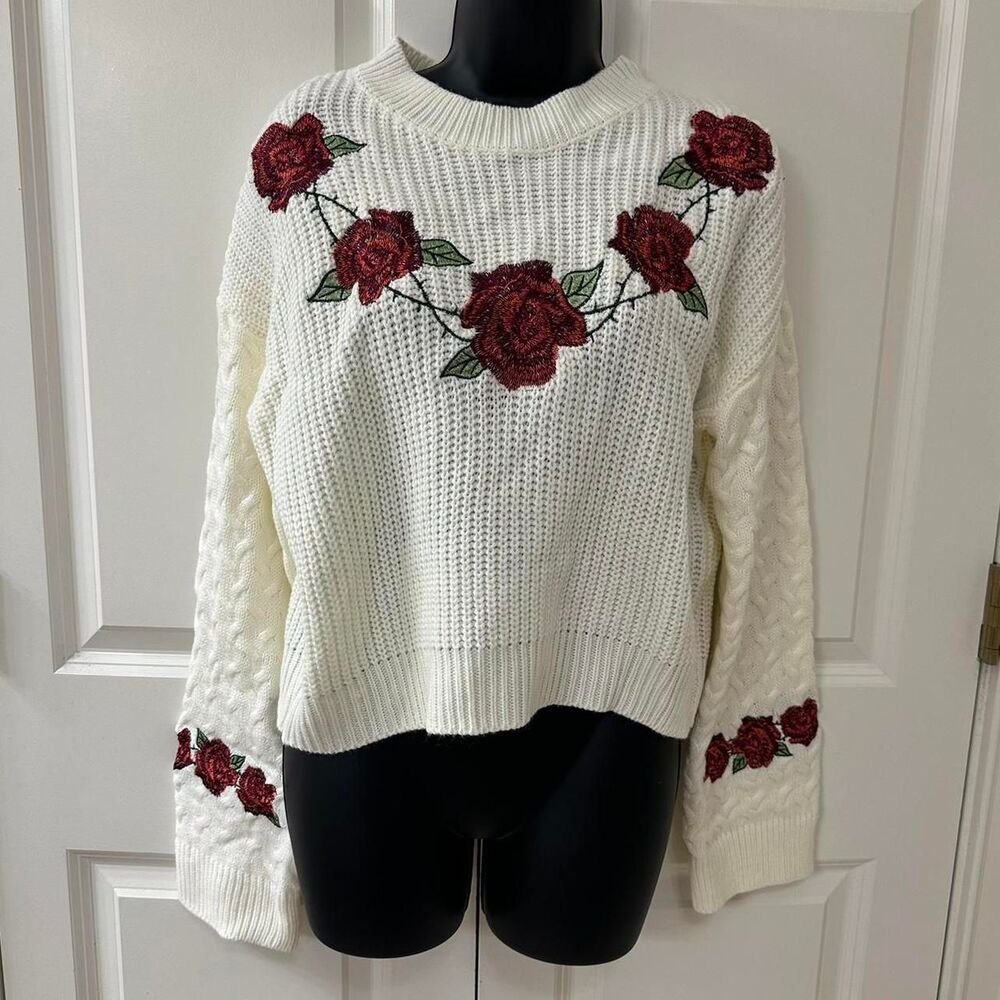 Cream and Red Rose Jumper Sweater